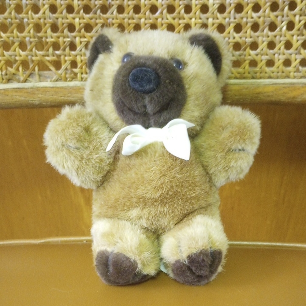 Vintage 1989 FTD Brown Plush Teddy Bear w/ Cream Bow
